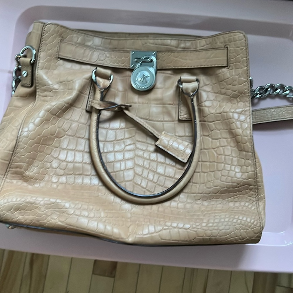 Michael Kors Hamilton satchel 10 croc emboss leather with lock and key